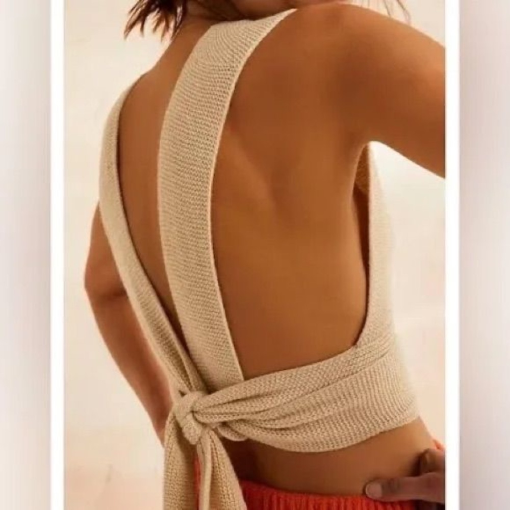 Free People Cream Knit Tie-Back Crop Top